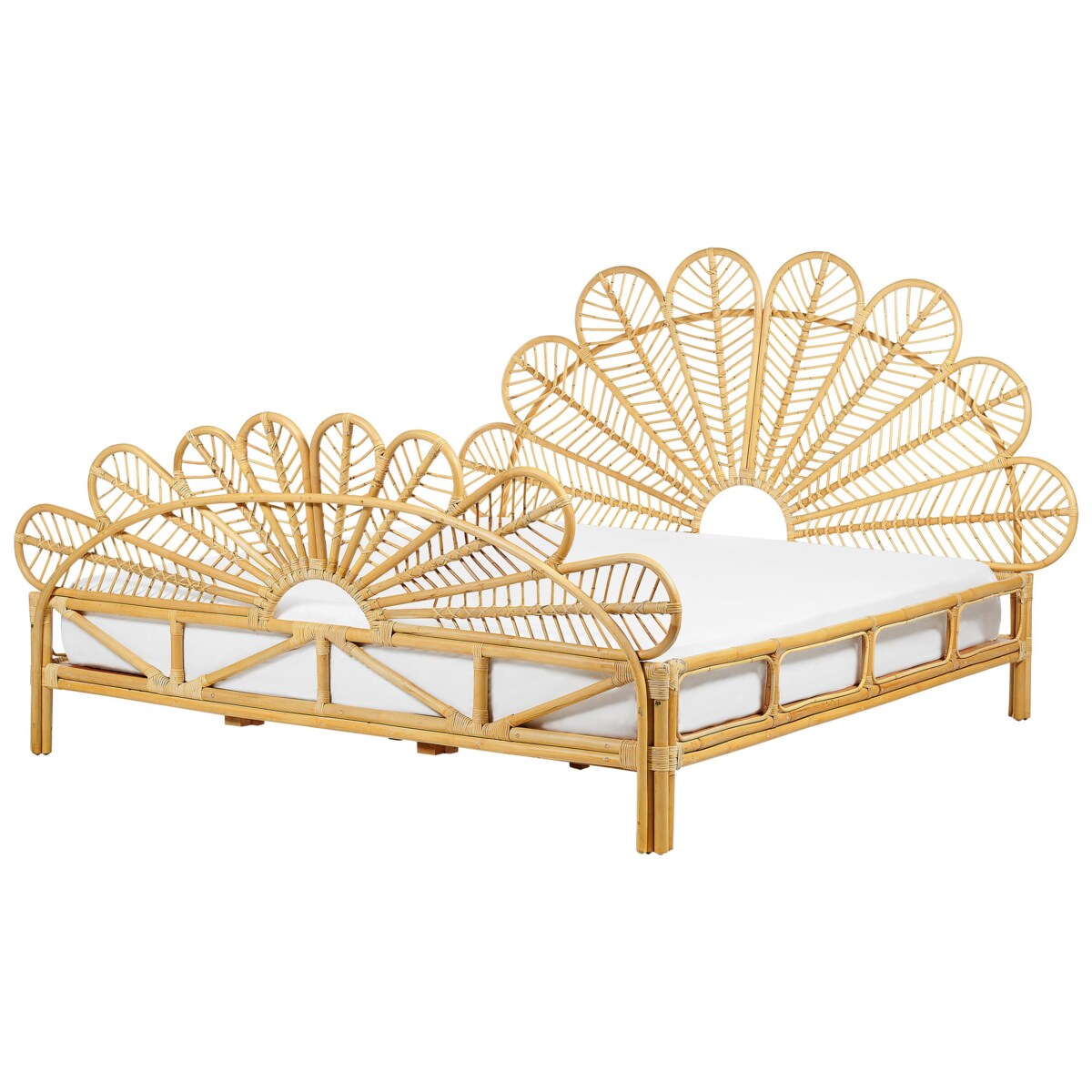 Łóżko paw rattanowe 180 x 200 cm jasne drewno FLORENTINE