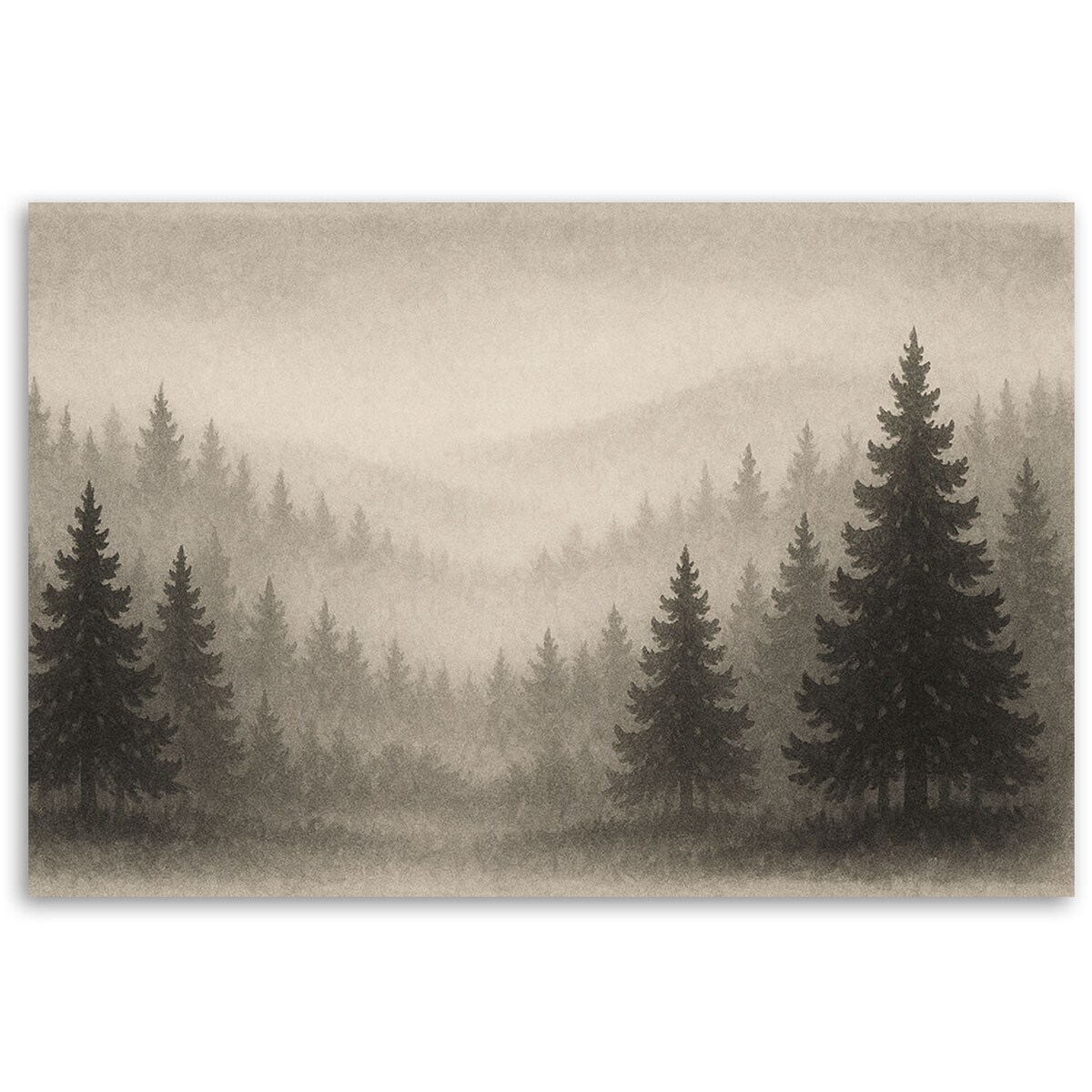 Feeby Obraz, Drzewa Las Mgła Beżowy 90x60