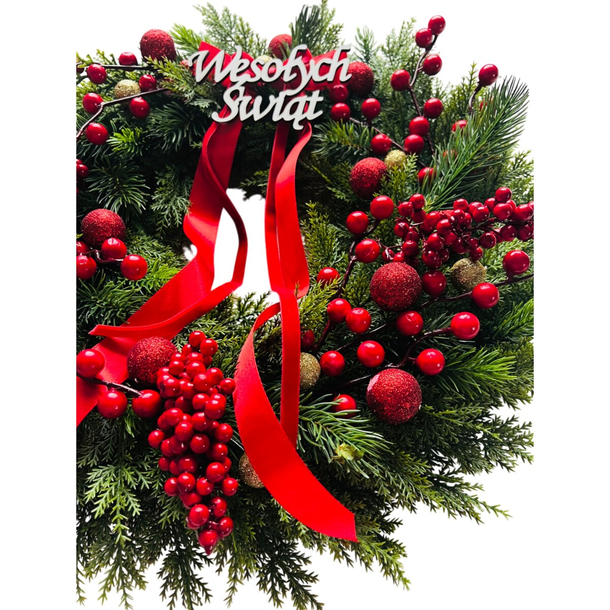 Wianek świąteczny wieniec BOŻE NARODZENIE ozdobny 45 cm na drzwi XXL