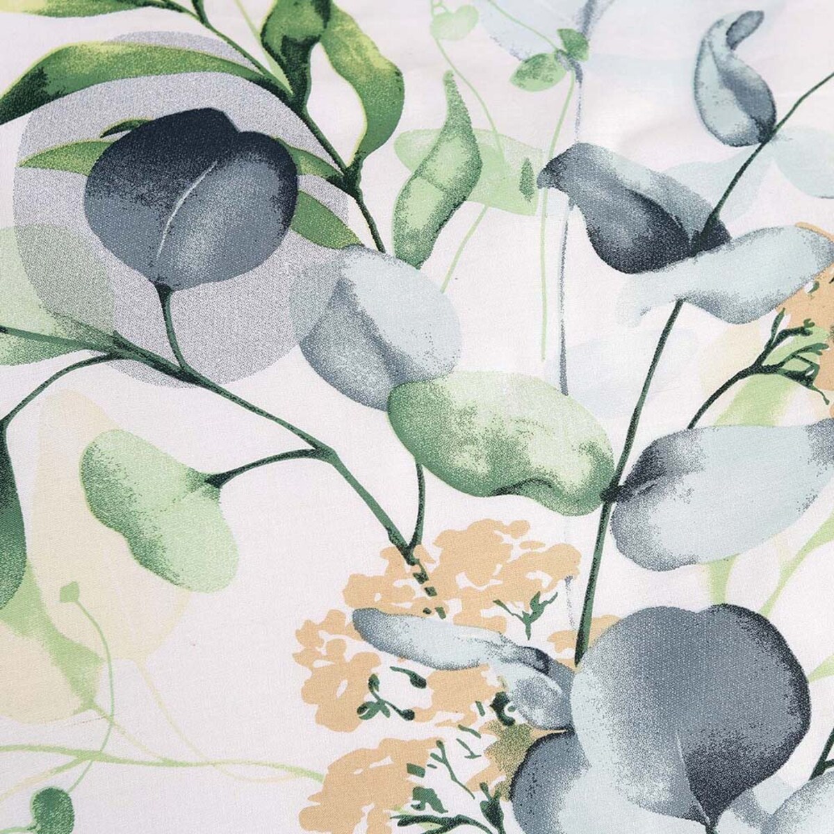 Pościel bawełniana 140x200 Silva biała z subtelnym wzorem zielonych i niebieskich liści, Cottonlove