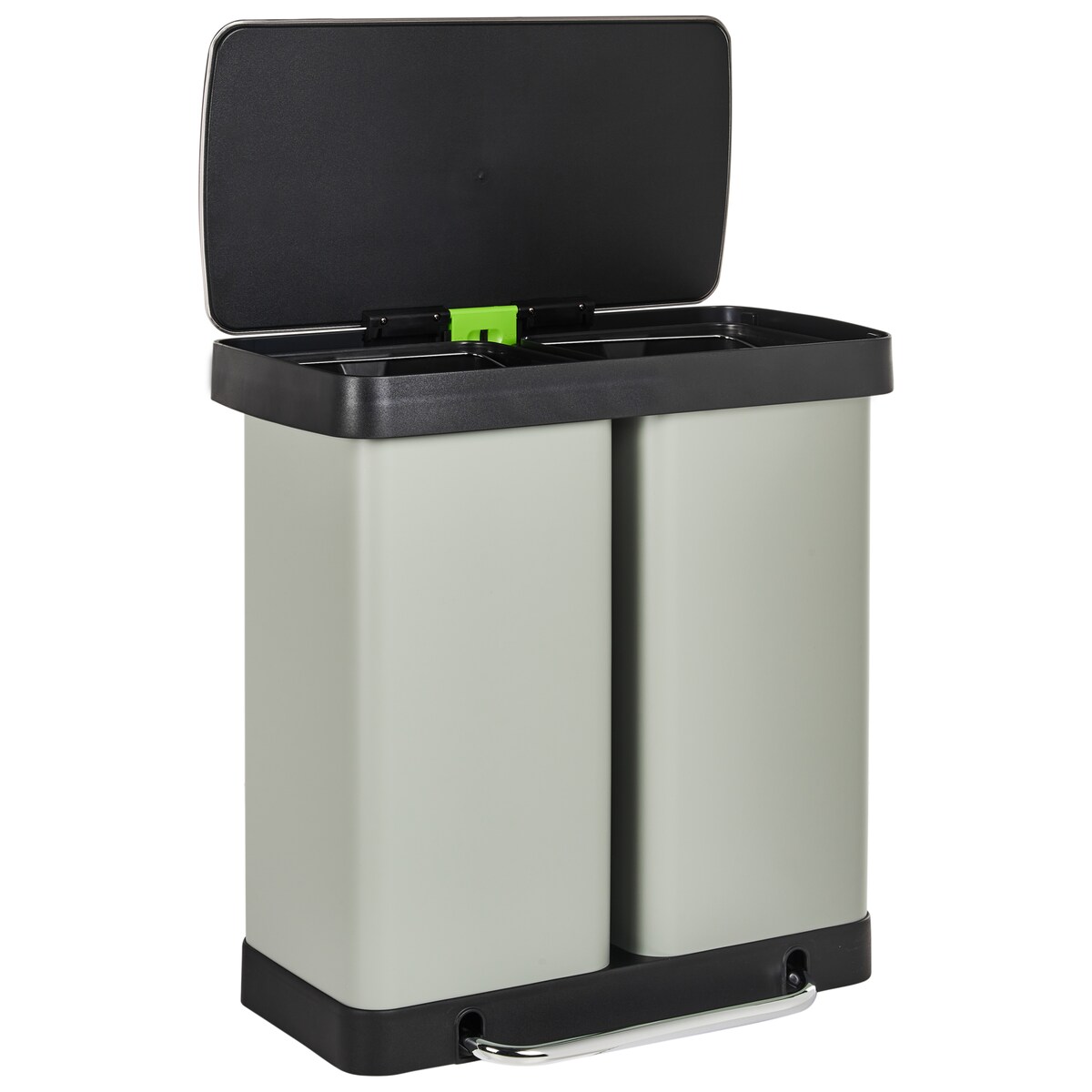 Kosz na śmieci z pedałem dwukomorowy 60 L ECOSORT Metal Jasnozielony