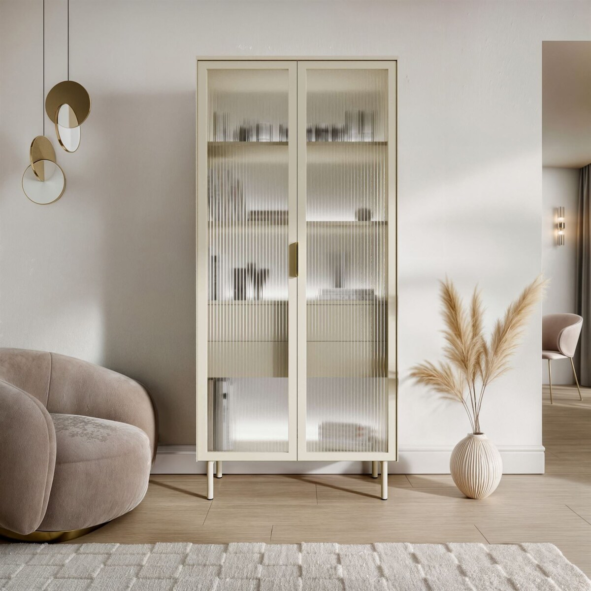 Witryna LINEA z oświetleniem LED, kaszmir