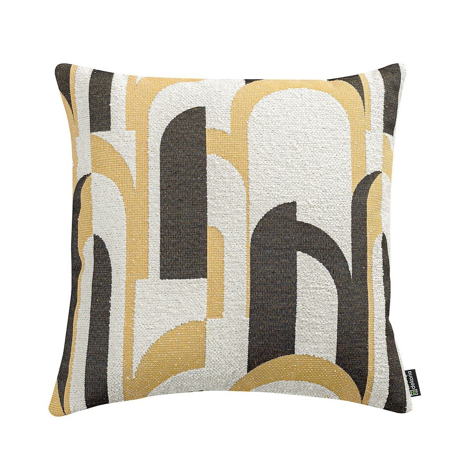Poszewka Kinga na poduszkę 60x60 czarno-żółte wzory na kremowym tle