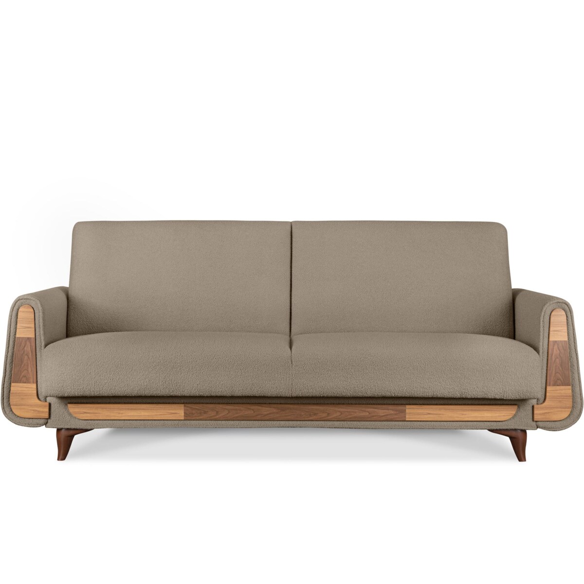 KONSIMO GUSTAVO Sofa trzyosobowa wykonana z ciemnobeżowej tkaniny boucle
