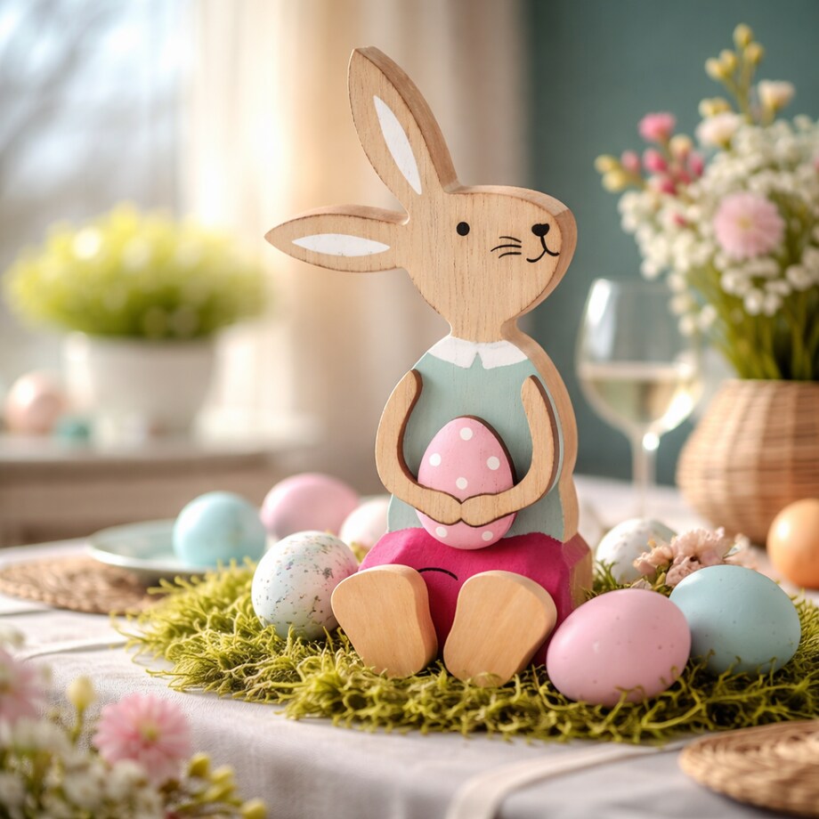 Zając drewniany WIELKANOCNY królik FIGURKA wielkanocna ozdoba na WIELKANOC