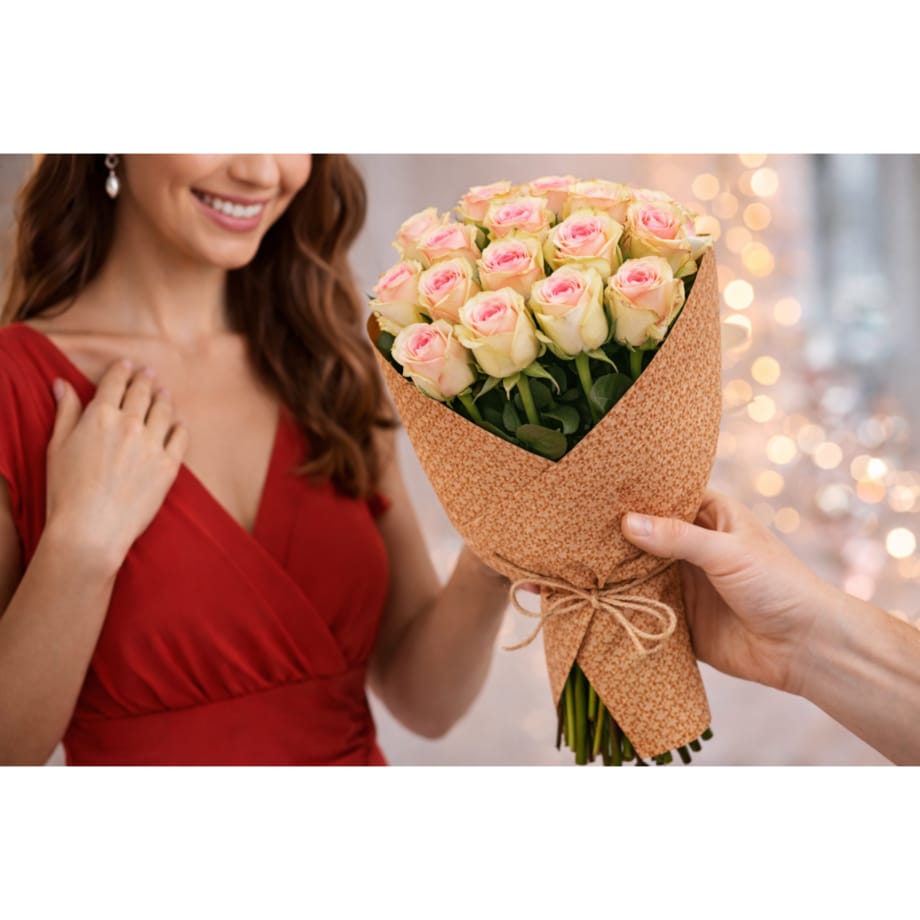 Bukiet róż Esperance – 25 sztuk, wysokość 40-45cm (Ekwador)