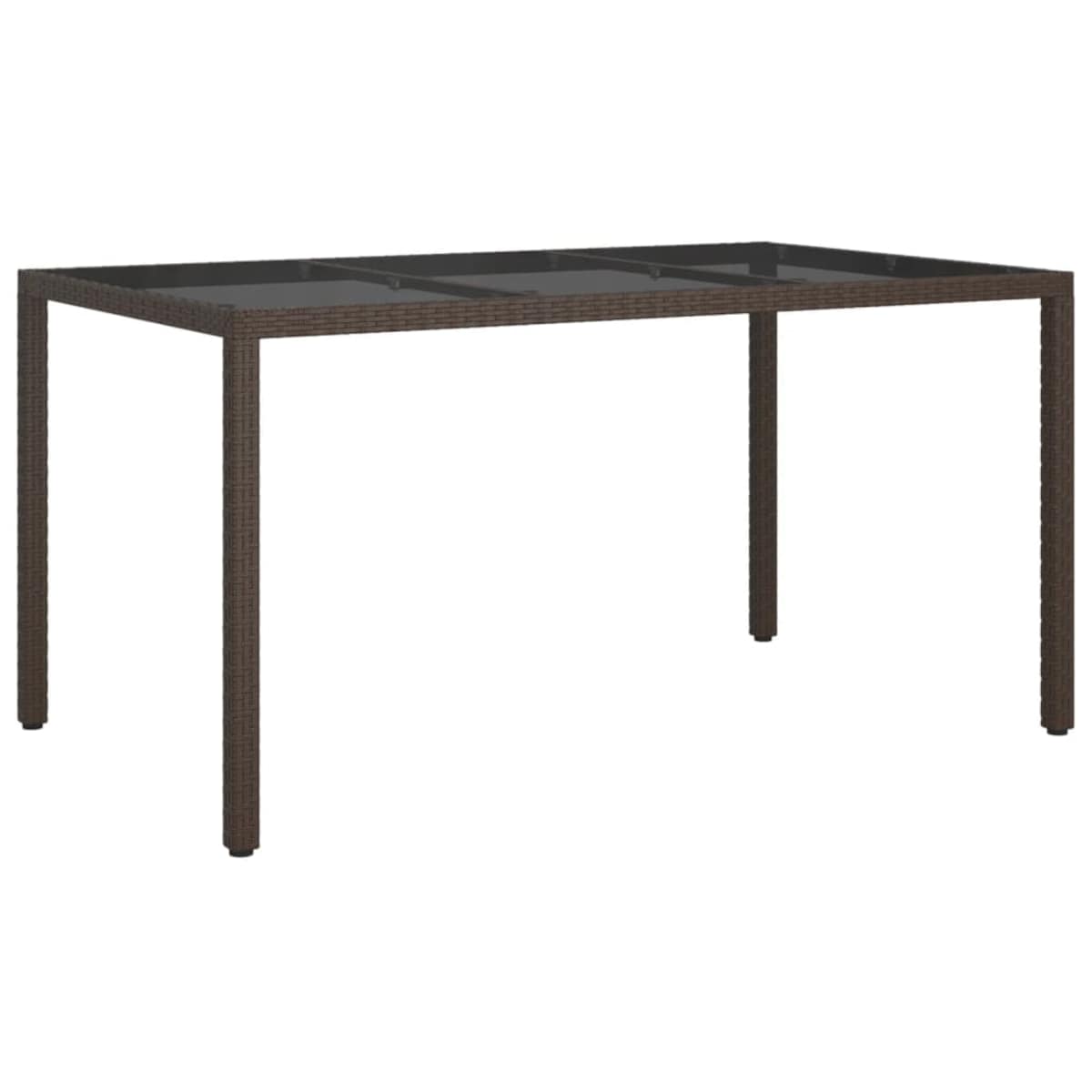 vidaXL Stół ogrodowy, 150x90x75 cm, szkło i rattan PE, brązowy