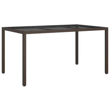vidaXL Stół ogrodowy, 150x90x75 cm, szkło i rattan PE, brązowy