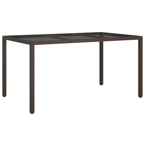 vidaXL Stół ogrodowy, 150x90x75 cm, szkło i rattan PE, brązowy
