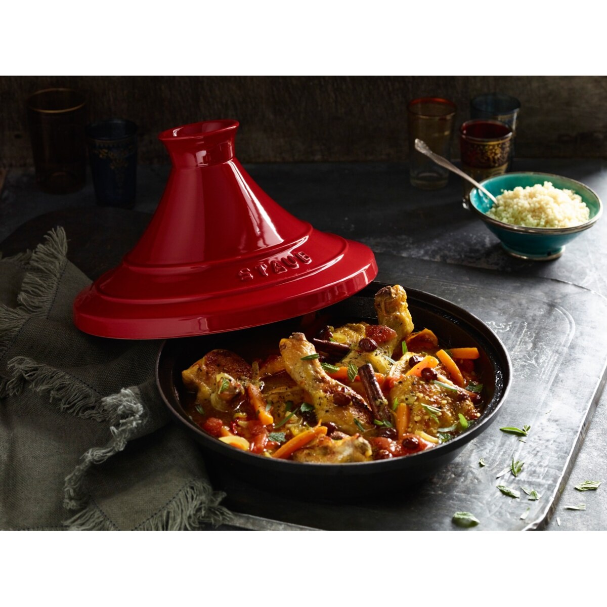 Naczynie do Tajine Staub - 28 cm, Czerwono-czarny