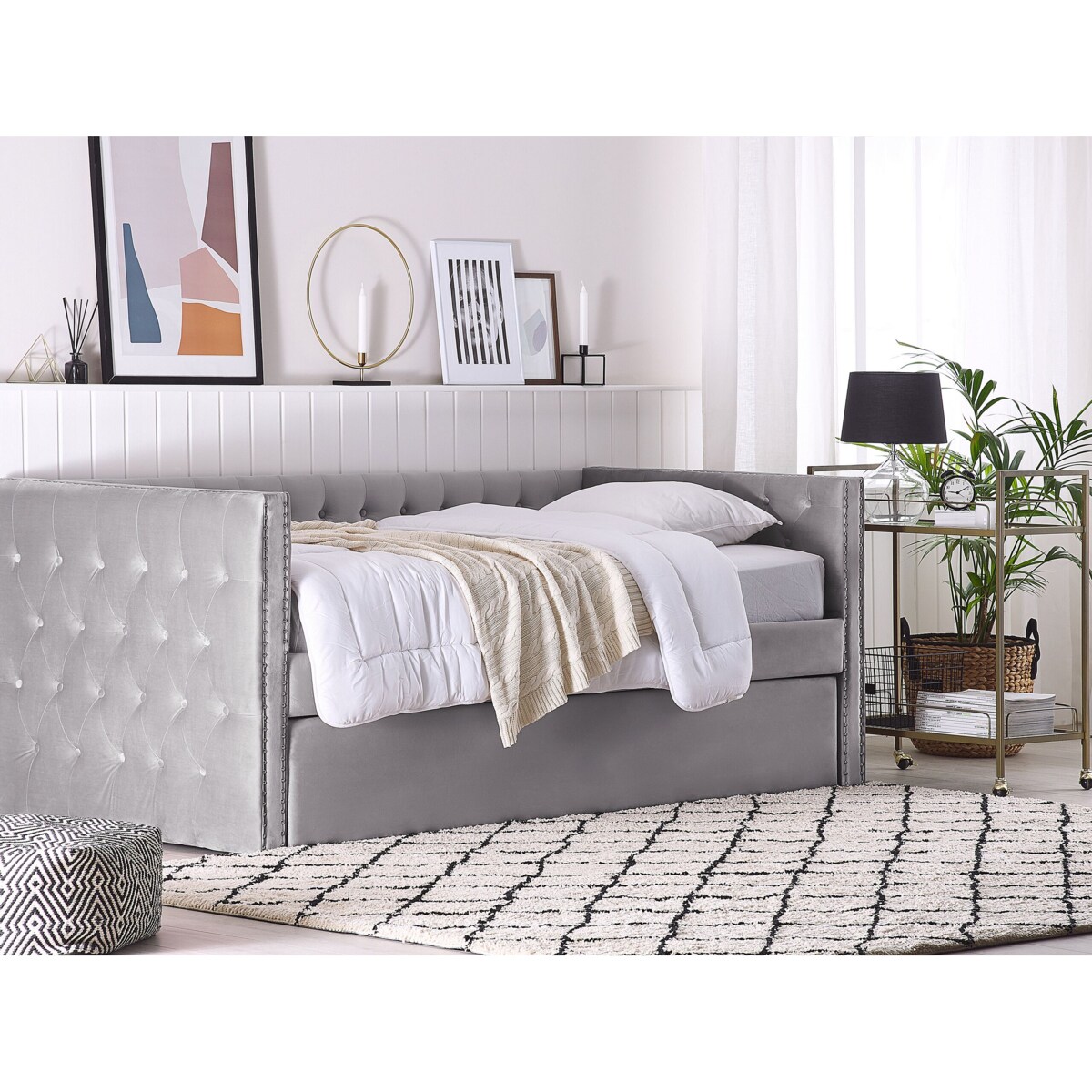 Łóżko wysuwane welurowe 90 x 200 cm szare GASSIN