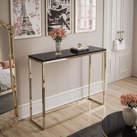 Konsola MODERN ZŁOTY CHROM 100cm, złoty chrom / czarny połysk