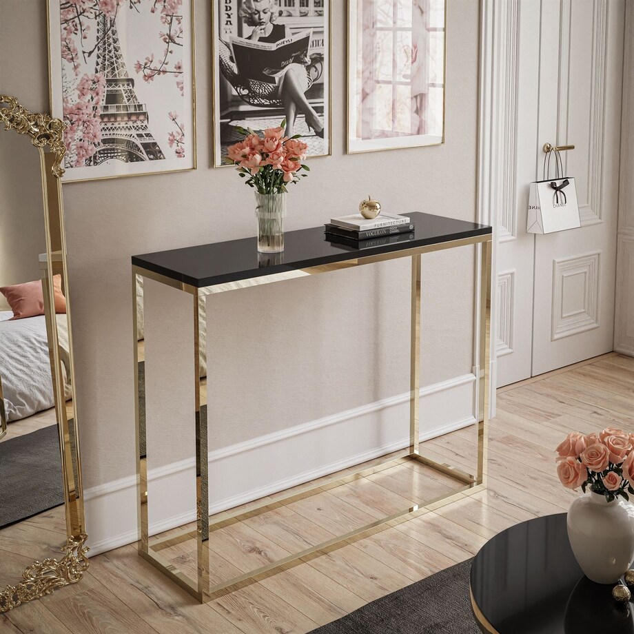 Konsola MODERN ZŁOTY CHROM 100cm, złoty chrom / czarny połysk