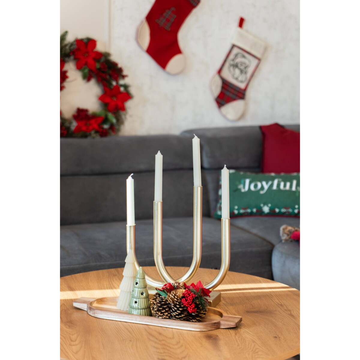 Złoty świecznik Tonis, metalowy, 33 x 34 cm