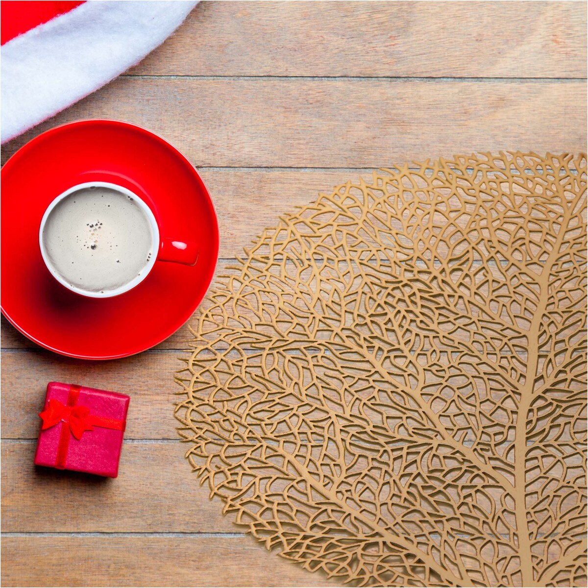 Podkładka Ażurowa Na Stół Mata Stołowa Pod Talerz Ozdoba 38 Cm Drzewo Pvc Miedziana