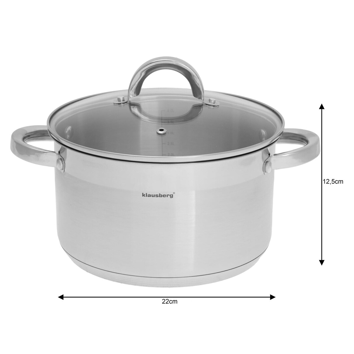 Garnek stalowy z pokrywką indukcja gaz 4.6L 22cm KLAUSBERG