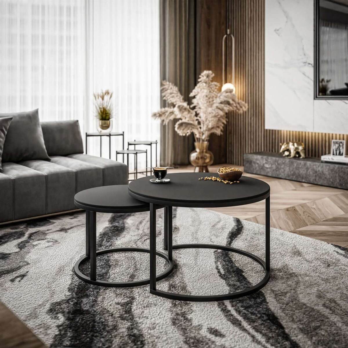 Okrągły stolik kawowy CIRI 2w1 SLIM czarny mat