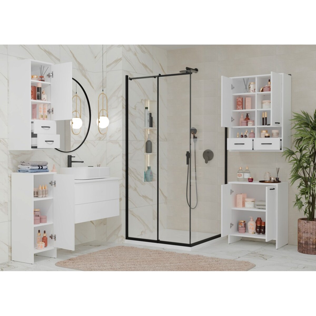 Szafka Łazienkowy Szafka NINA 2DUM BIAŁY 2 Drzwi Półki Regał Pod Umywalkę