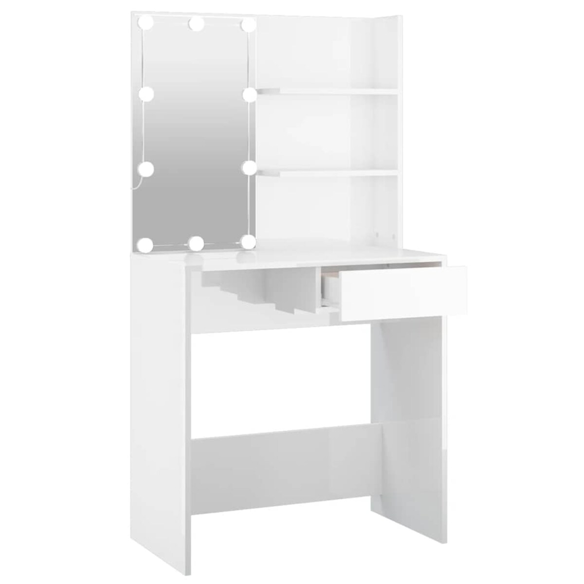 vidaXL Toaletka z oświetleniem LED, biała, połysk, 74,5x40x141 cm