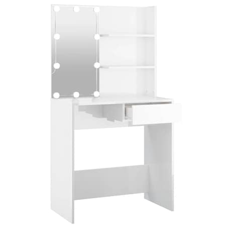 vidaXL Toaletka z oświetleniem LED, biała, połysk, 74,5x40x141 cm