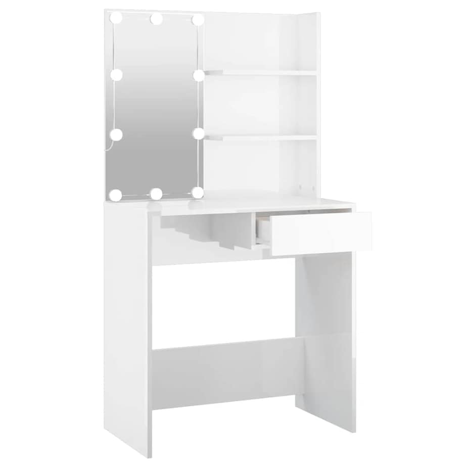 vidaXL Toaletka z oświetleniem LED, biała, połysk, 74,5x40x141 cm