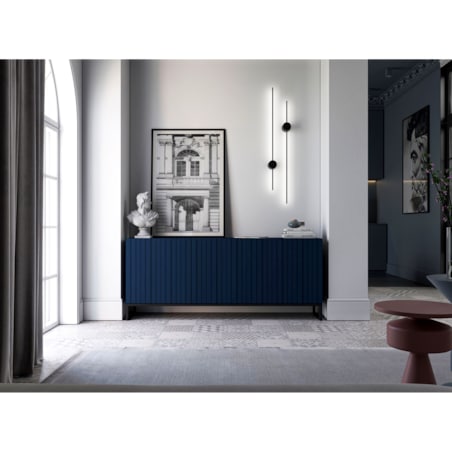 Komoda RTV Glamour Szafka RTV Loft Granatowy MAT 168 cm Czarna Rama Metalowa