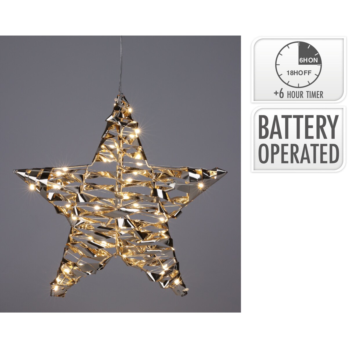 Wisząca dekoracja świetlna w kształcie gwiazdy, 30 cm, LED, na baterie, kolor złoty
