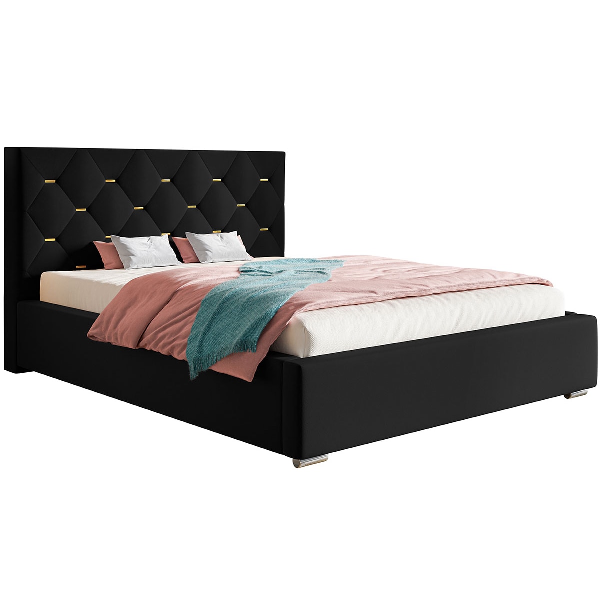 Łóżko sypialniane 200x200 BEN 17 stelaż metelowy, z pojemnikiem-czarne