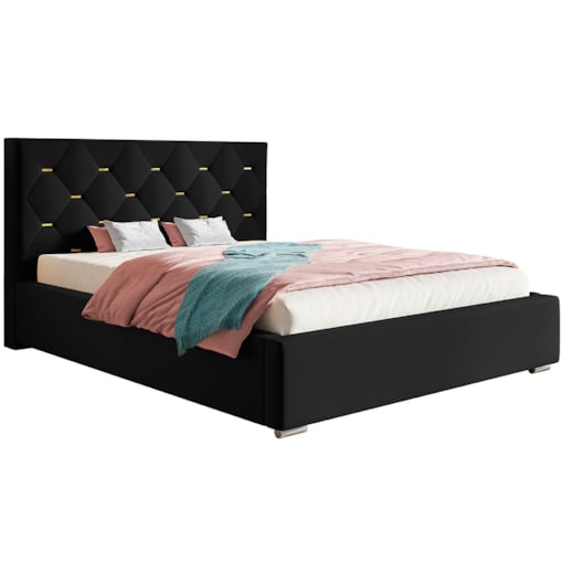 Łóżko sypialniane 200x200 BEN 17 stelaż metelowy, z pojemnikiem-czarne