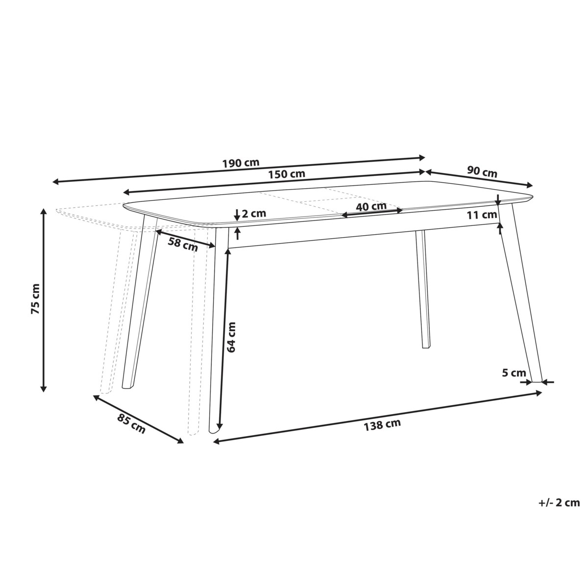 Stół do jadalni rozkładany MADOX Dąb jasny 150/190 cm 90 cm