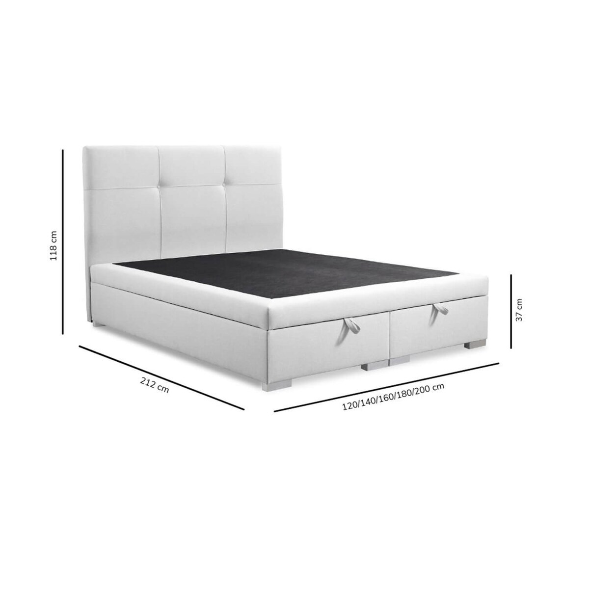 Łóżko tapicerowane BEHATI 140x200 z pojemnikiem, Szary, tkanina Megan 365