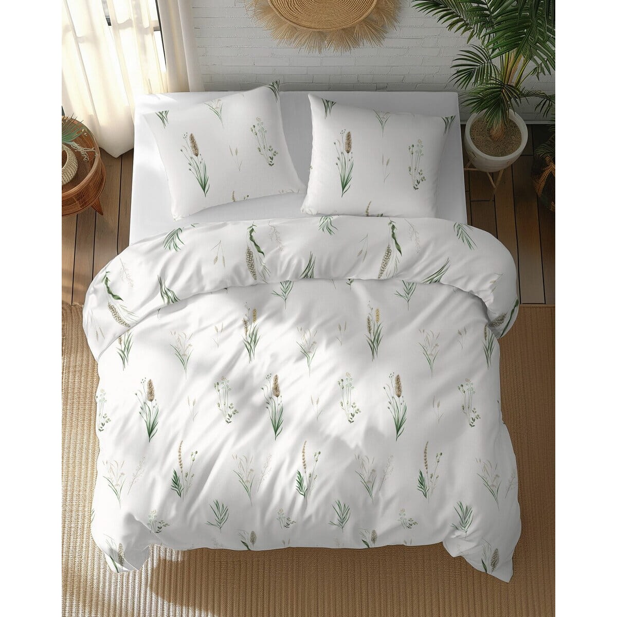 Pościel bawełniana 160x200 cm Kłosy Polne Białe wiosna