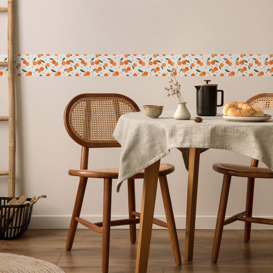 Pasek Dekoracyjny Bordiura Do Tapet Owoce Cytrusy POMARAŃCZE Serca Kwiaty
