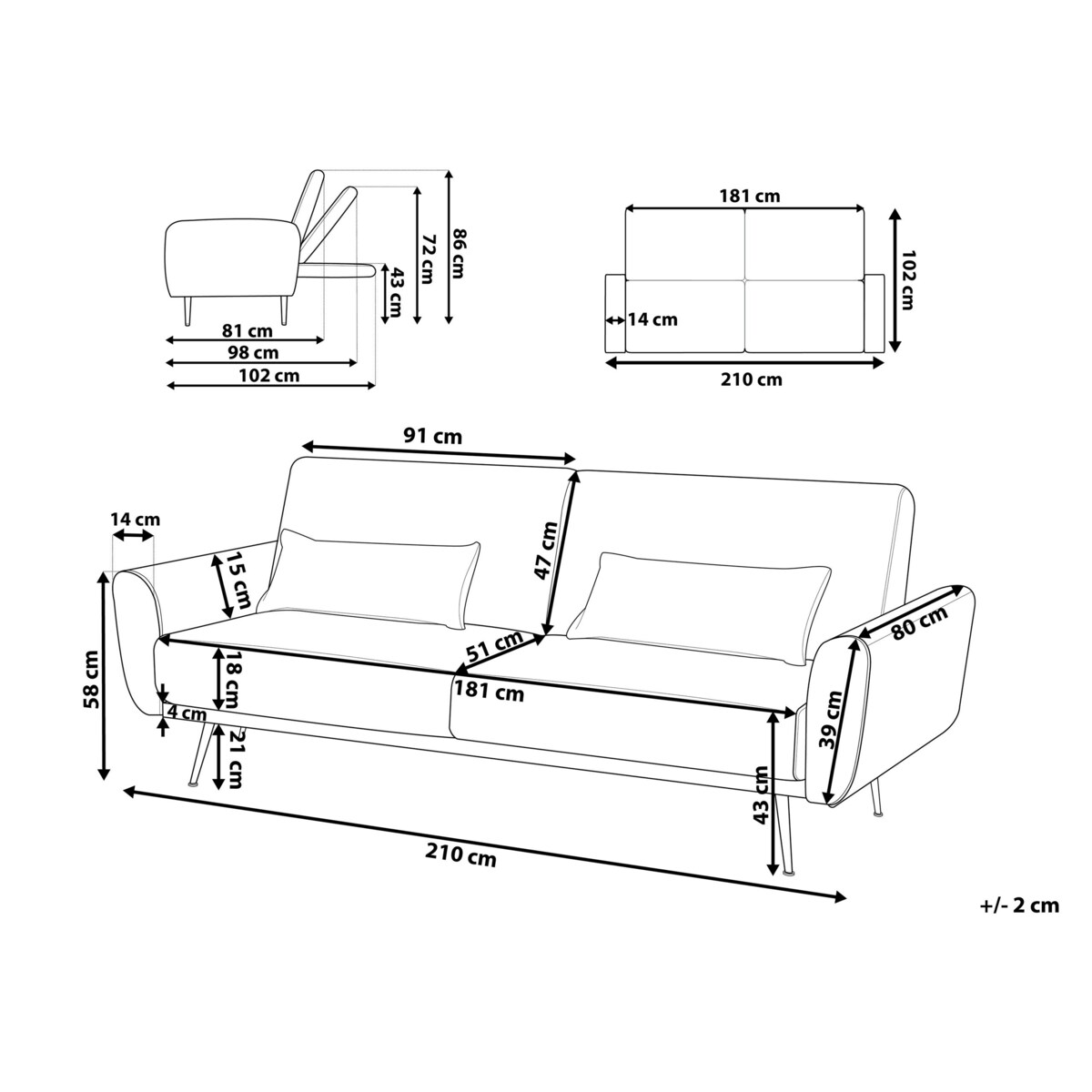 Sofa rozkładana welurowa granatowa EINA