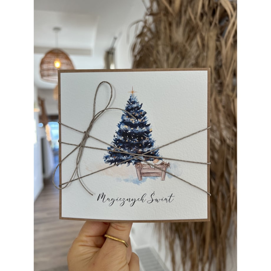 Ręcznie robiona kartka świąteczna z choinką