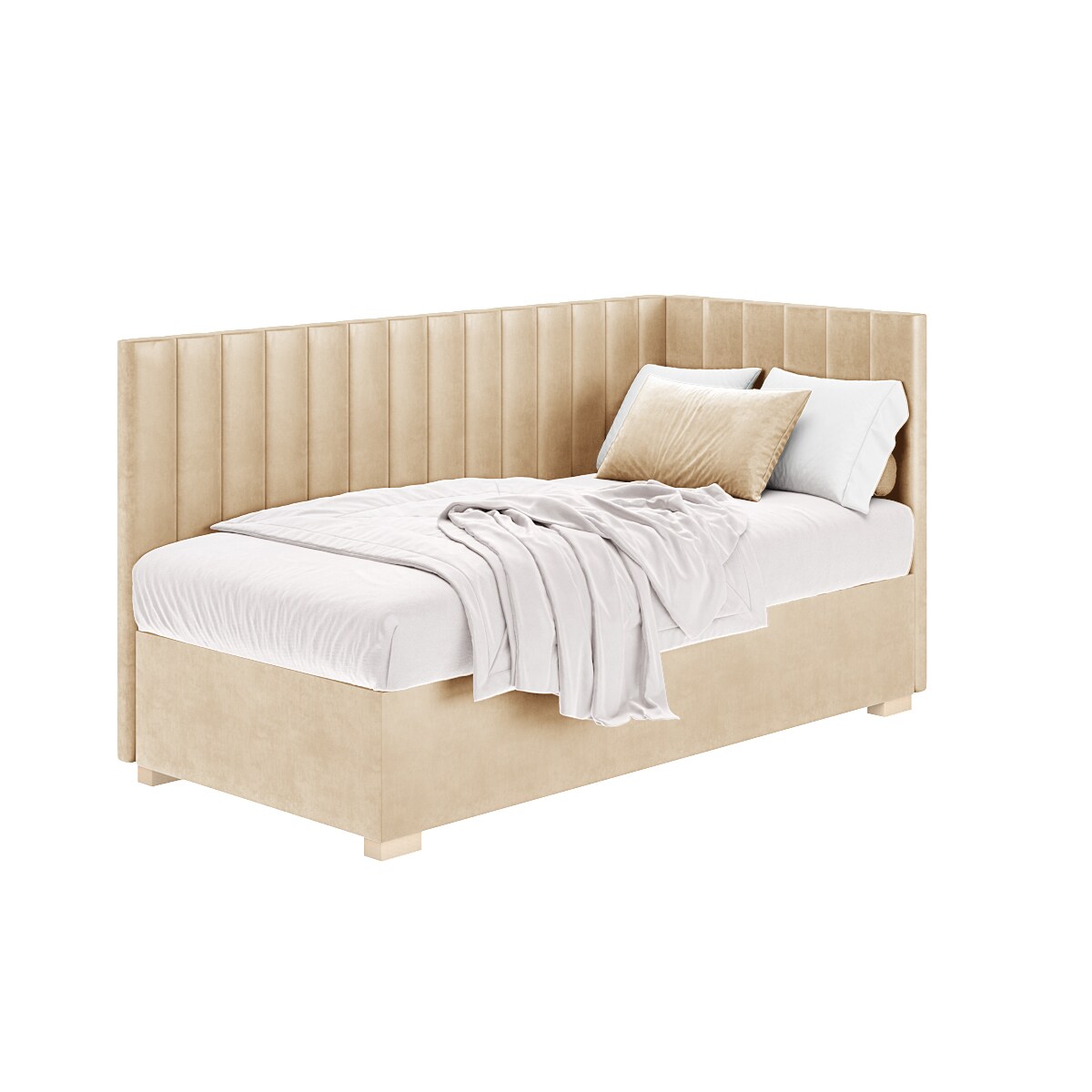 Mesonica Łóżko Snugi, linie beżowe, 90x200, Prawostronne