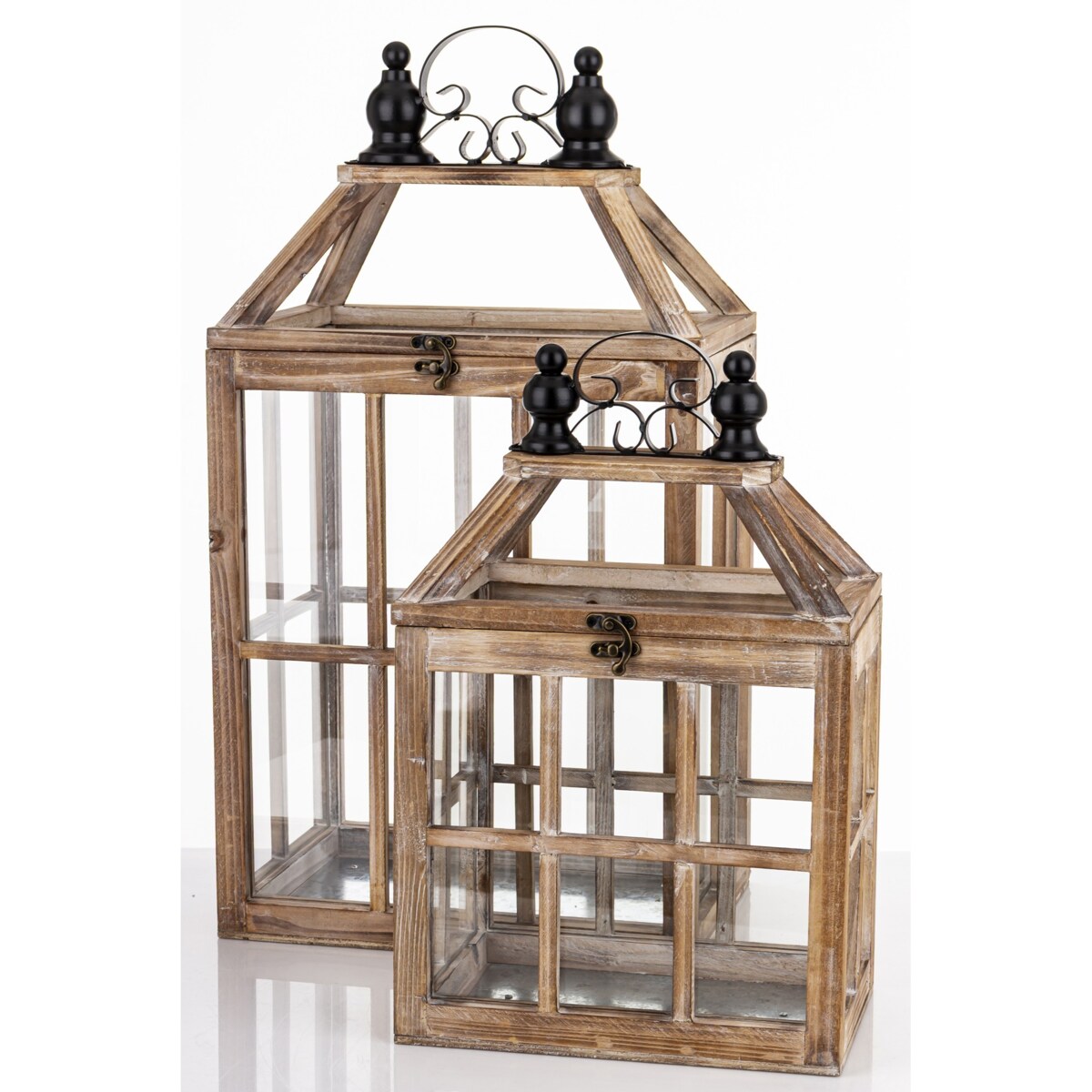 Lampion drewniany komplet 2 szt. brązowy 57x30x21 cm LATERNE