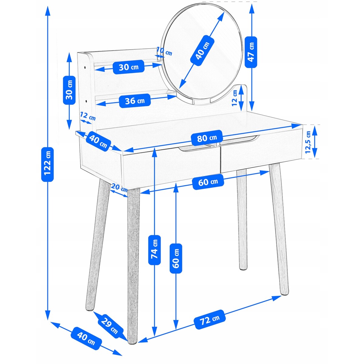 Toaletka z lustrem LED kosmetyczna skandynawska SCANDI