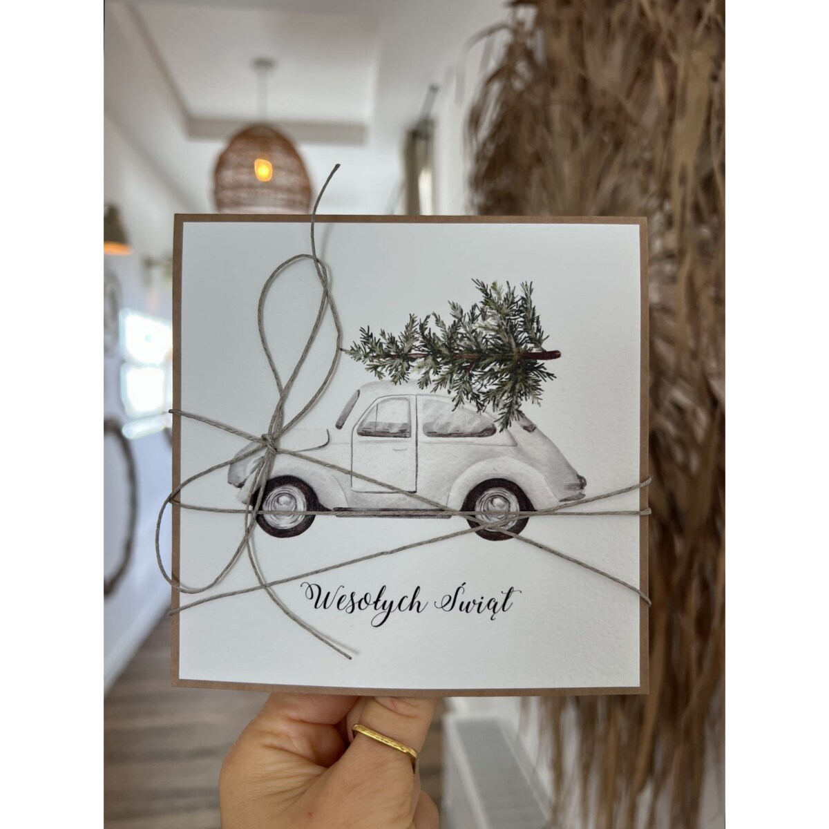 Ręcznie robiona kartka świąteczna na Boże Narodzenie, bożonarodzeniowa + piękne życzenia świąteczne
