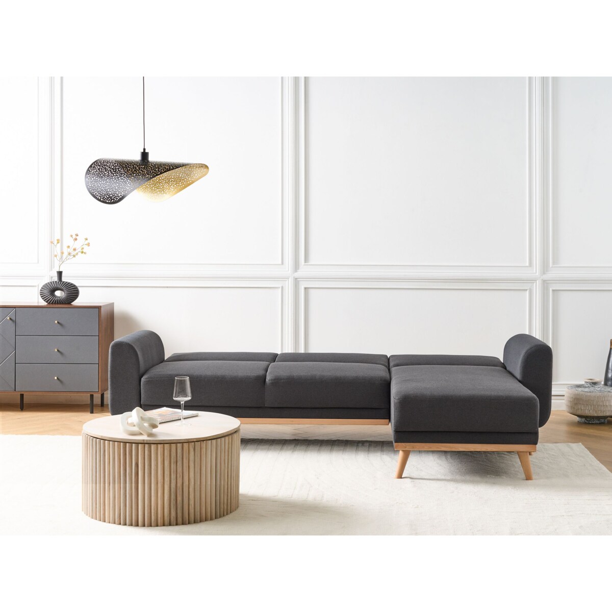 Narożnik rozkładany lewostronny czarny OLLSTA