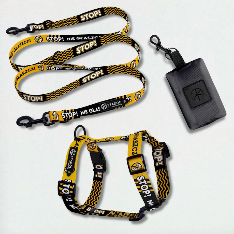 Zestaw: szelki guard, smycz i saszetka na kupoworki, rozmiar S