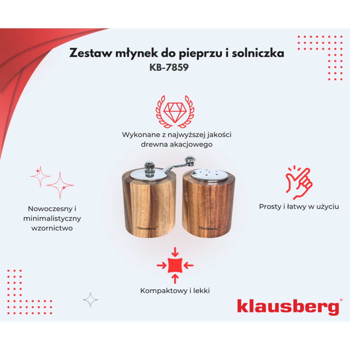 Zestaw do soli i pieprzu z młynkiem i solniczką KLAUSBERG