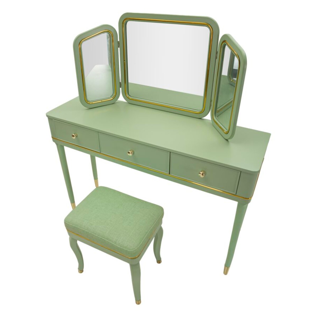 Toaletka Camille Dressin, zestaw 3 szt., 120 x 37 x 79 cm, konsola do makijażu, zielony, złoty, Mauro Ferretti