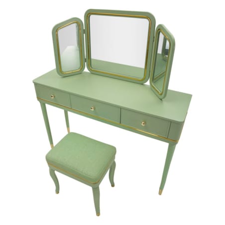 Toaletka Camille Dressin, zestaw 3 szt., 120 x 37 x 79 cm, konsola do makijażu, zielony, złoty, Mauro Ferretti