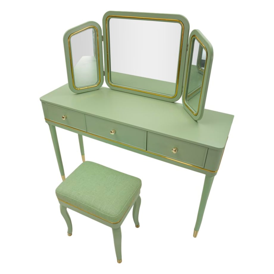 Toaletka Camille Dressin, zestaw 3 szt., 120 x 37 x 79 cm, konsola do makijażu, zielony, złoty, Mauro Ferretti