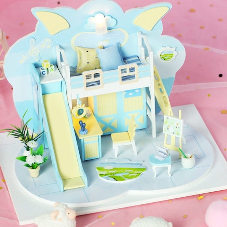 Miniaturowy domek - Niebieska owieczka