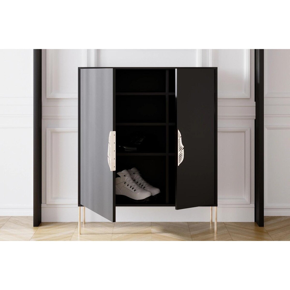Czarna komoda / szafka na buty Skandica MERLIN ze złotymi dodatkami