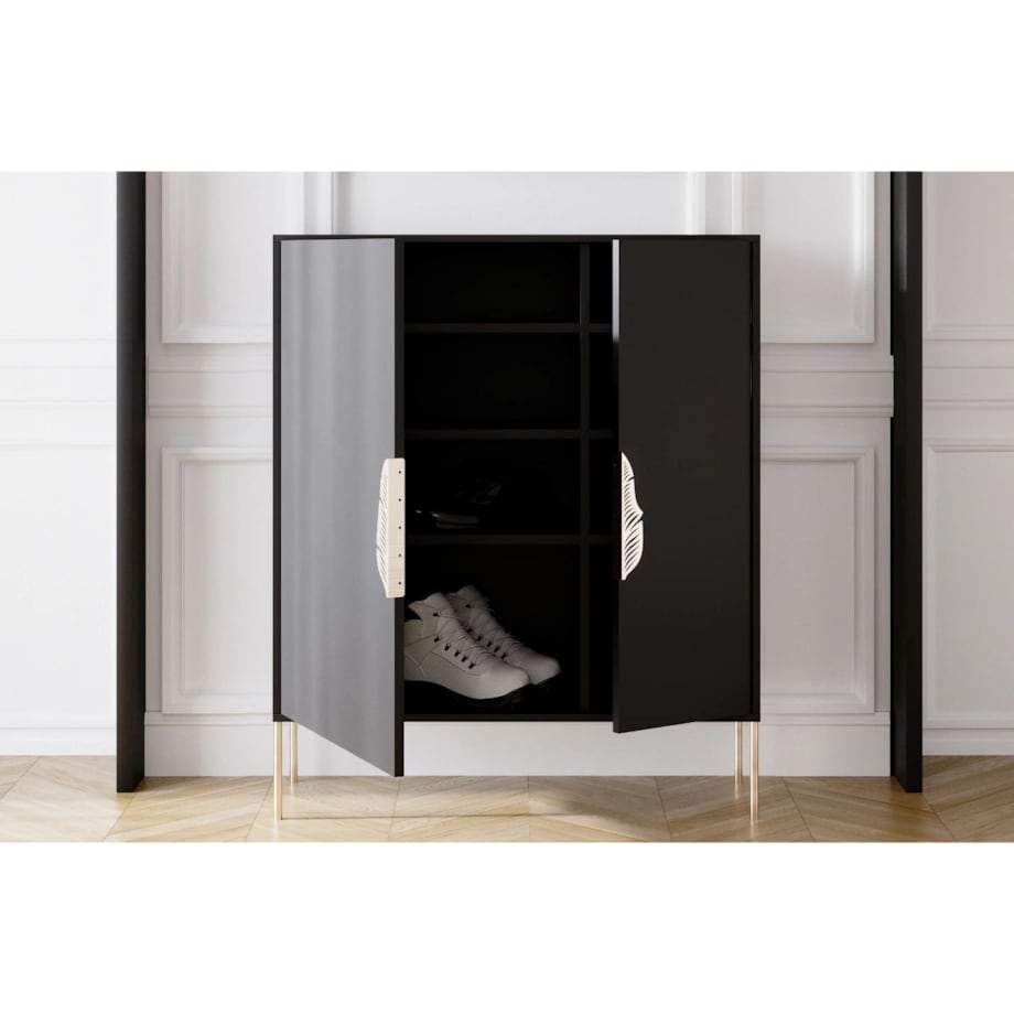 Czarna komoda / szafka na buty Skandica MERLIN ze złotymi dodatkami