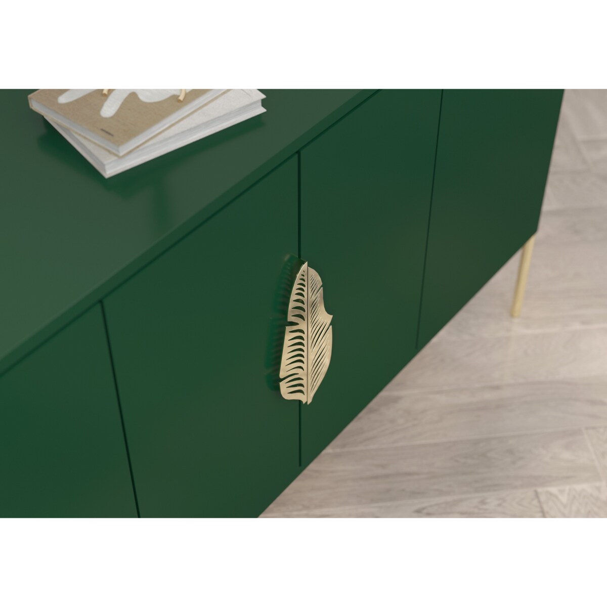 Zielona komoda Skandica MERLIN ze złotymi dodatkami