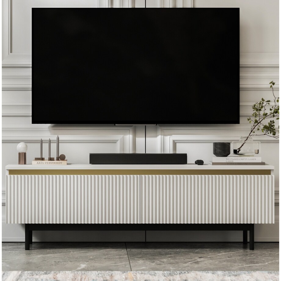 Nowoczesna Szafka RTV Komoda Glamour RTV Biały Mat rama w kolorze czarnym 140 cm
